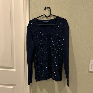 Tommy Hilfiger navy blue v neck sweater with rhinestones